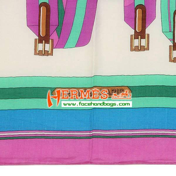 Hermes Cashmere Square Scarf HECASS 140 x 140 Peach White - Click Image to Close